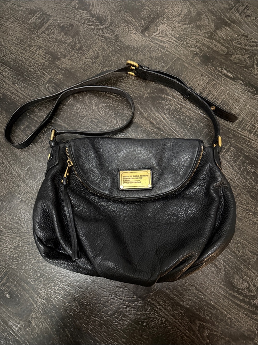 Marc By Marc Jacobs Black Leather Crossbody with Gold-Tone Plaque